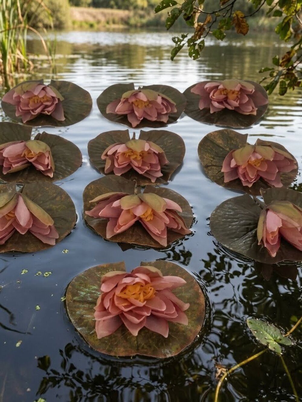 Handmade Pink Faux Water Lily Lotus Pond Picks Craft Floral Decor Set of 10